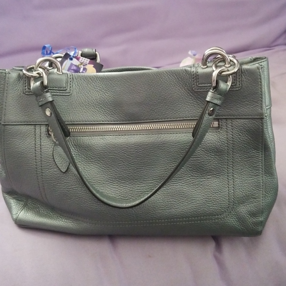 Coach Vtg Silver Leather Carryall Bag - Picture 5 of 8